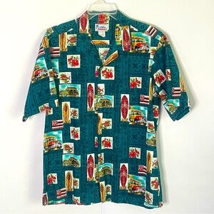 Hawaii beach surfboard button down mens cotton shirt Size L vacation resortwear